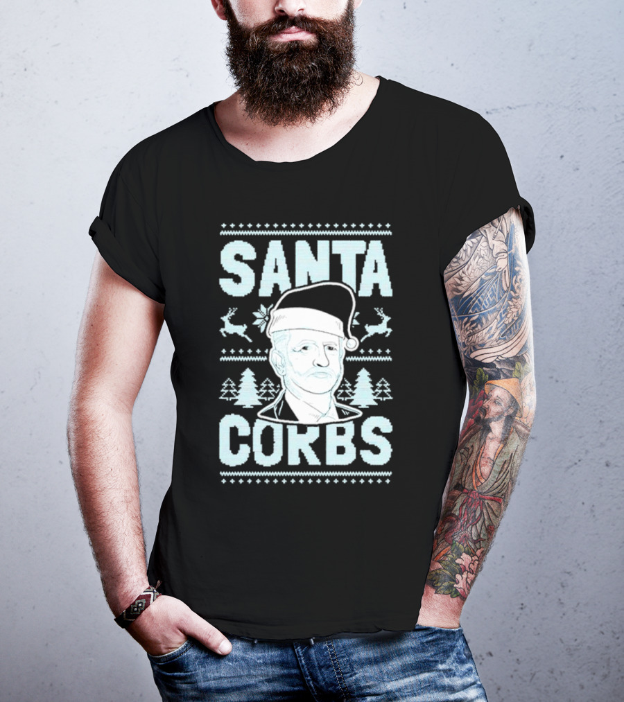Santa Corbs Christmas Reindeer Trees And Santa Hat T-Shirt