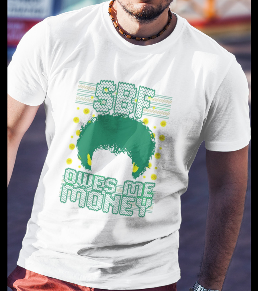 SBF Owes Me Money Christmas Sweater Style Green Hair Pixels T-Shirt