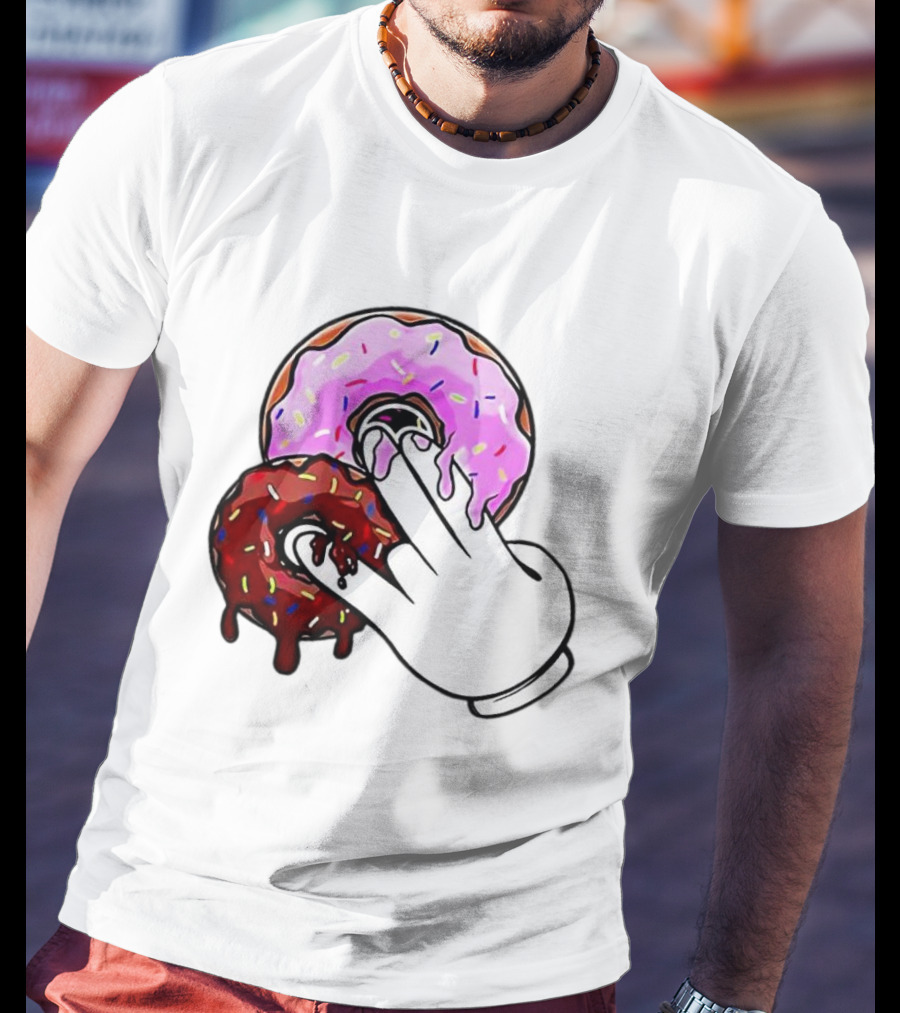 2 Pink Donuts 1 Brown Donut Animated Hand Gesture T-Shirt