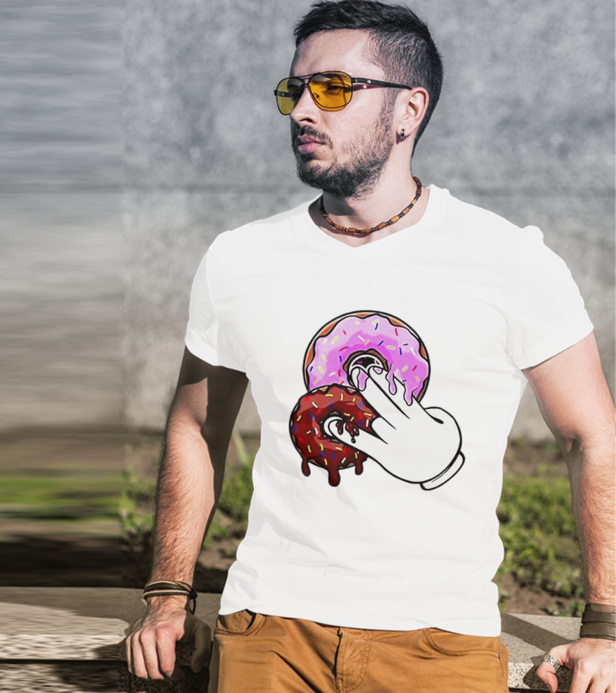 2 Pink Donuts 1 Brown Donut Animated Hand Gesture T-Shirt