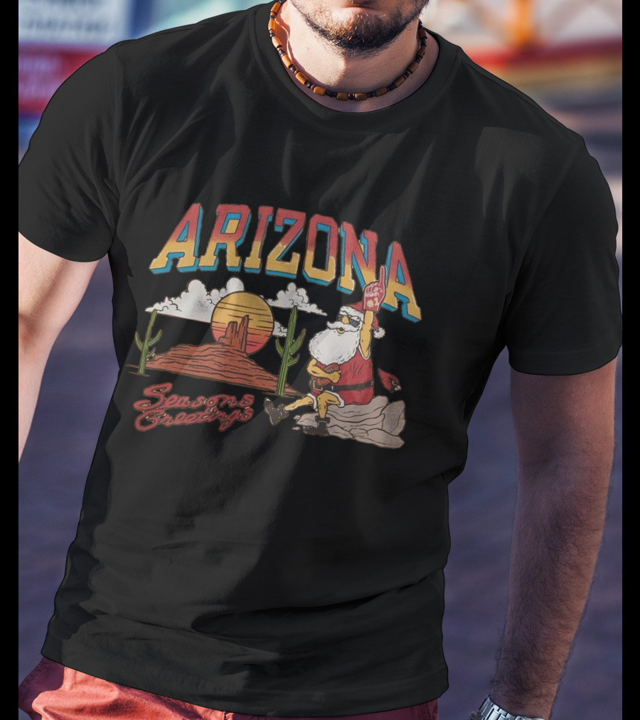 Arizona Cardinals Santa Desert Seasons Greetings Christmas T-Shirt