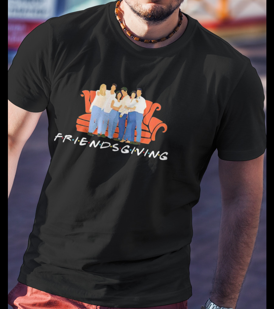 Friendsgiving Celebration With Friends On Iconic Orange Couch T-Shirt