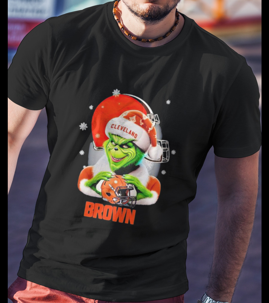 Grinch Cleveland Browns Christmas Football Snowflakes T-Shirt