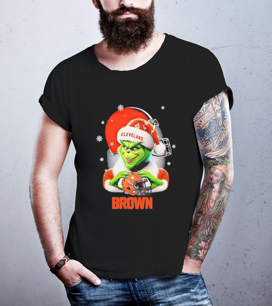 Grinch Cleveland Browns Christmas Football Snowflakes T-Shirt