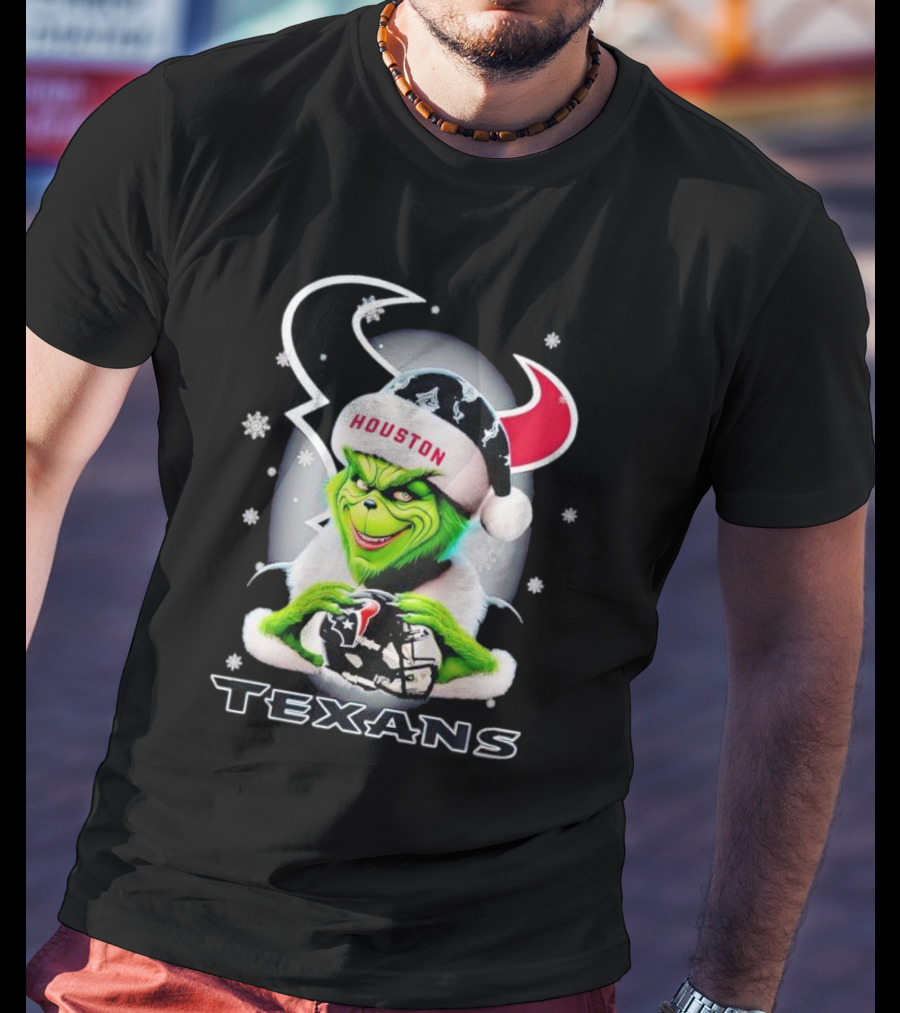 Grinch Houston Texans Christmas Football Holiday Snowflakes T-Shirt