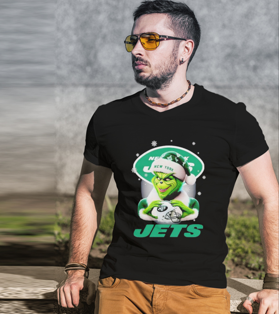 Grinch New York Jets Christmas Football T-Shirt