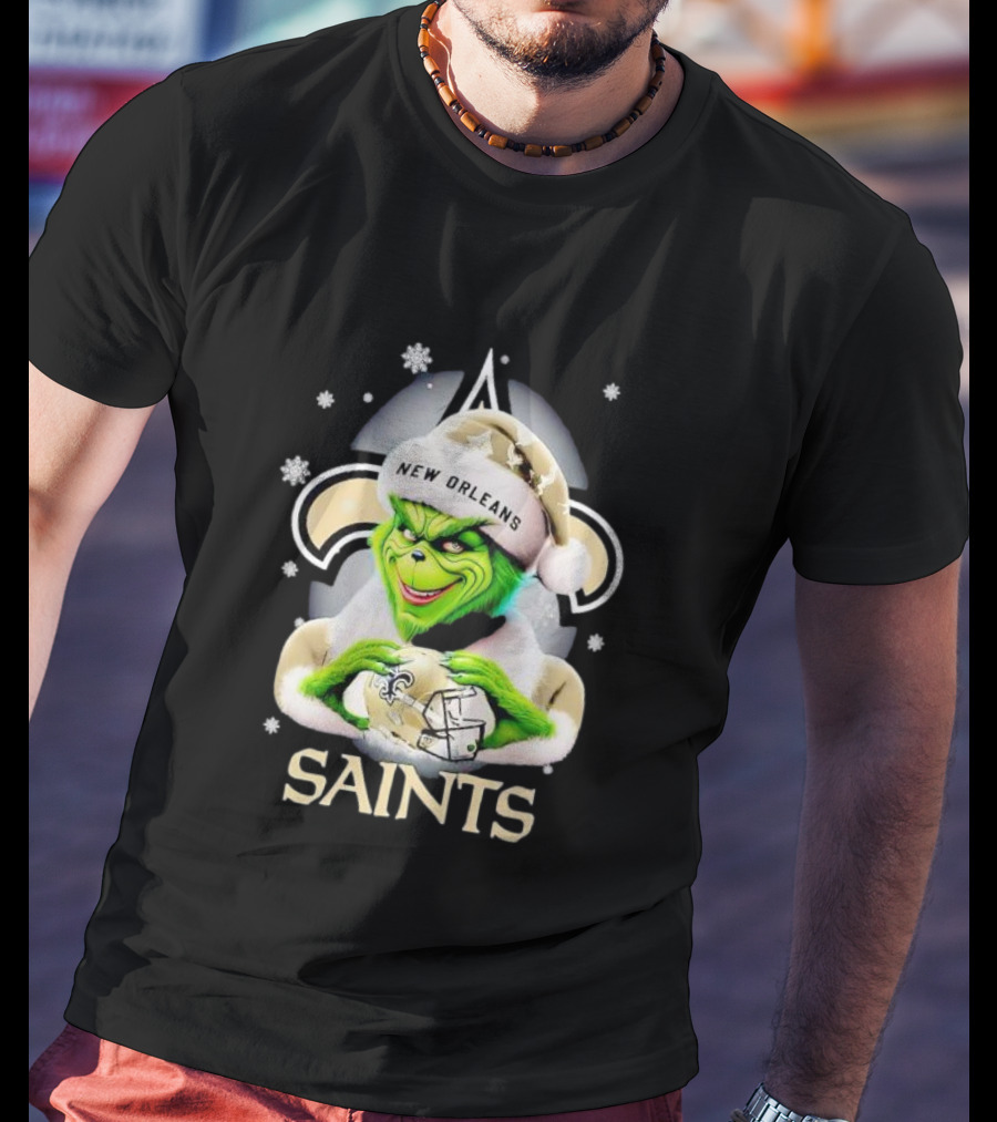 Grinch New Orleans Saints Christmas Snowflakes Football T-Shirt