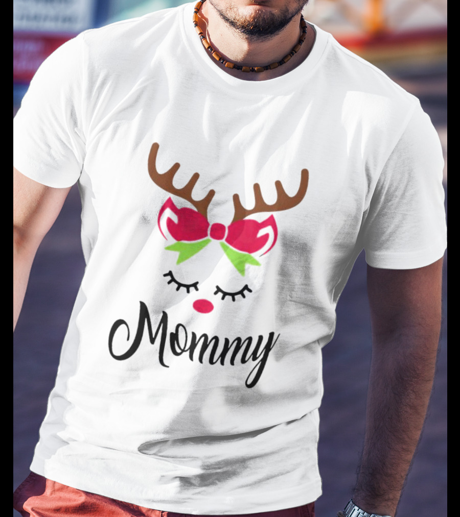 Mommy Reindeer Antlers Christmas Bow T-Shirt