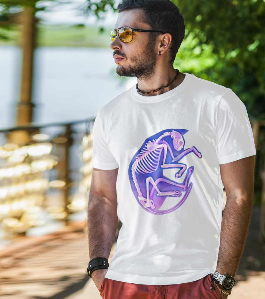 Skeleton Galaxy Cat Cosmic Vibe T-Shirt
