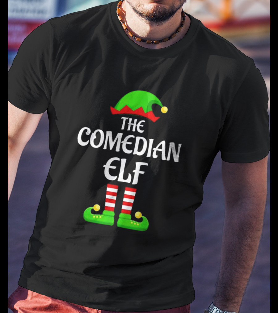 The Comedian Elf Funny Christmas Striped Stockings And Hat T-Shirt