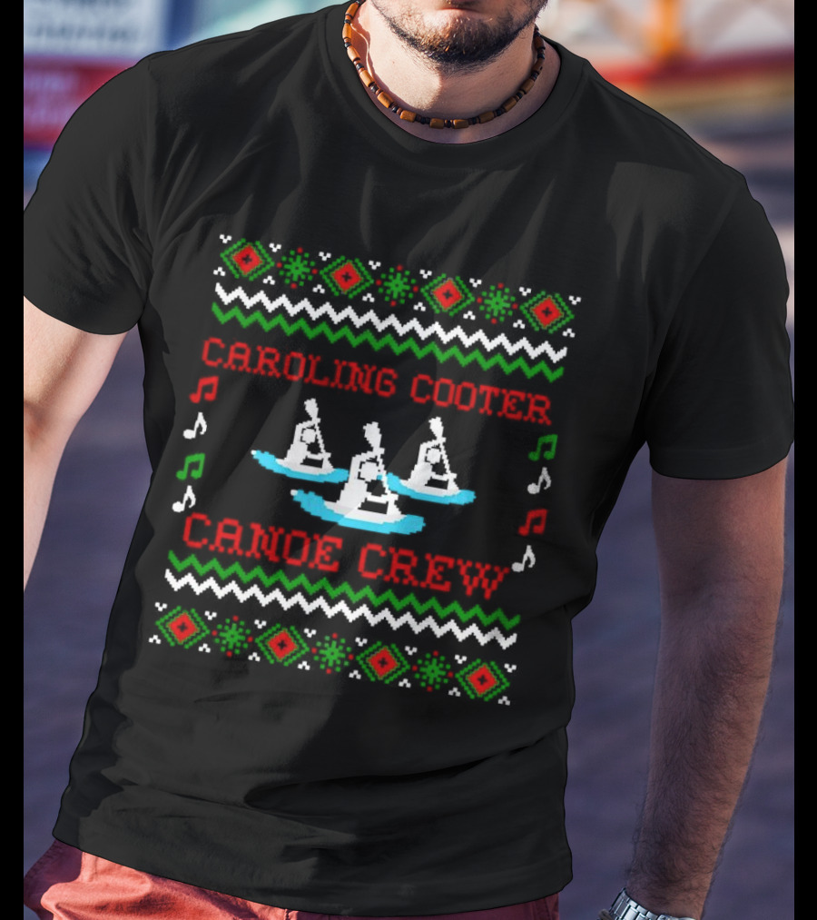 Caroling Cooter Canoe Crew Festive Holiday Pattern With Music Notes And Canoe T-Shirt