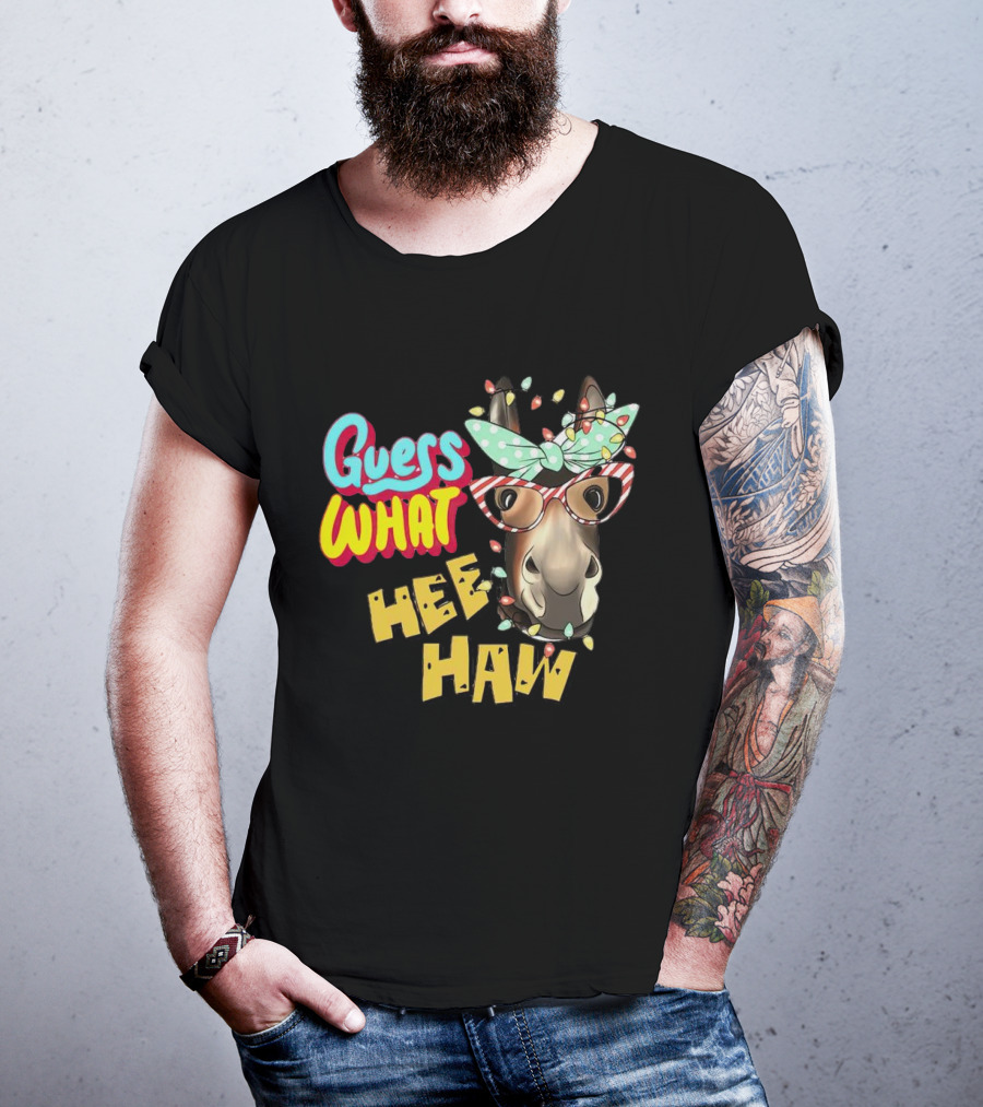 Guess What Hee Haw Christmas Donkey Lights And Glasses T-Shirt