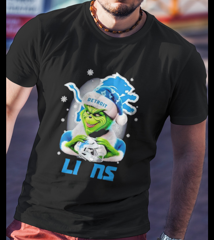 Grinch Loves Detroit Lions Christmas Holiday Football Magic T-Shirt