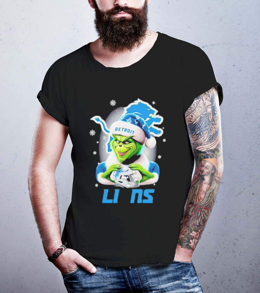 Grinch Loves Detroit Lions Christmas Holiday Football Magic T-Shirt