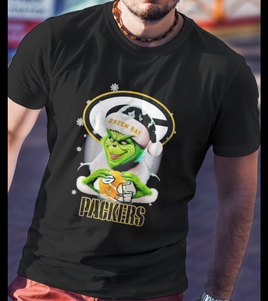 Green Bay Packers Grinch Christmas Fan Art Snowflakes Helmet T-Shirt