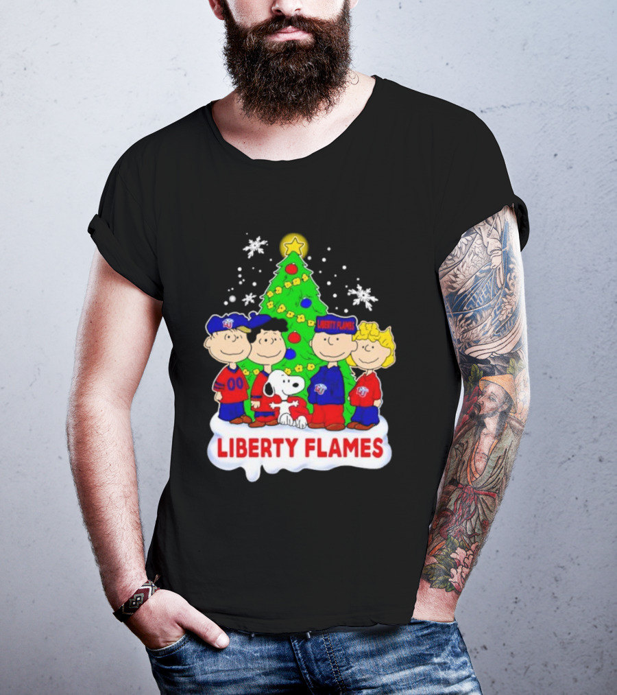 Liberty Flames Peanuts Characters Christmas Tree Snoopy Charlie Brown T-Shirt
