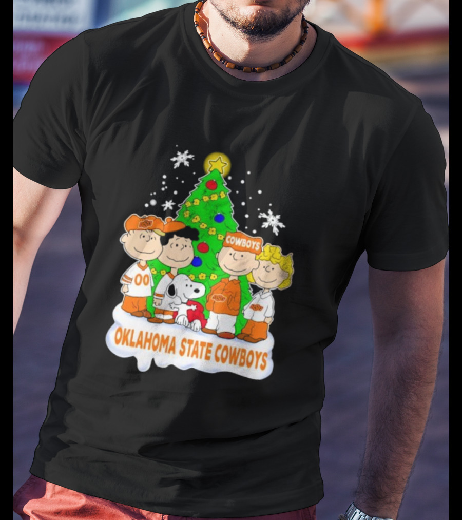 Peanuts Characters Oklahoma State Cowboys Christmas Tree T-Shirt