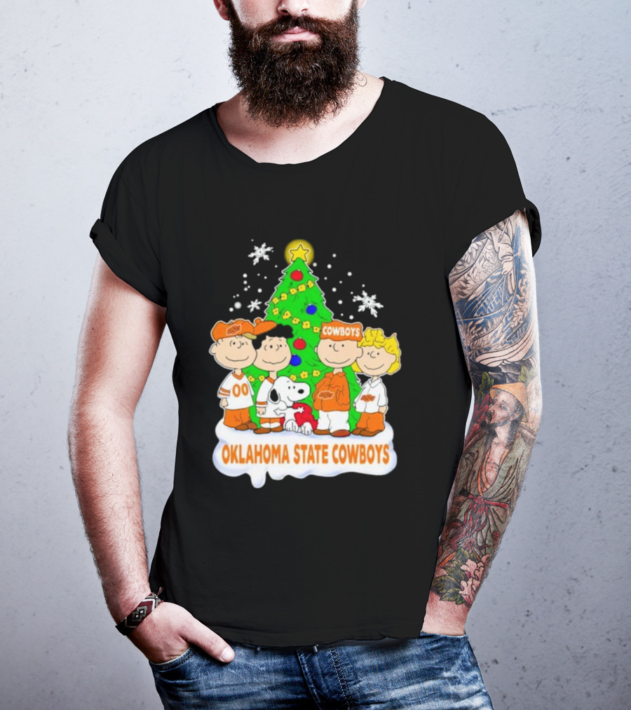 Peanuts Characters Oklahoma State Cowboys Christmas Tree T-Shirt