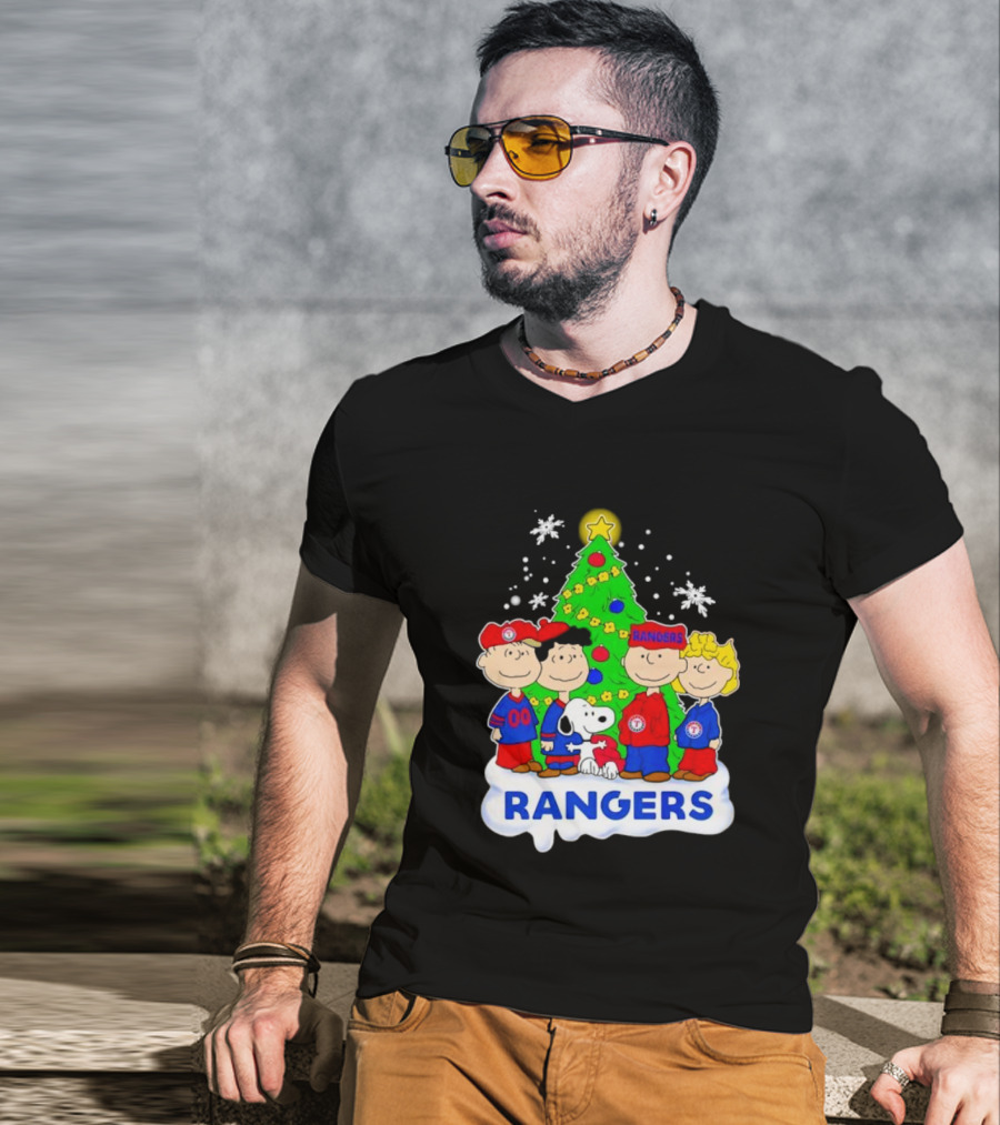 Peanuts Characters Texas Rangers Christmas Tree T-Shirt