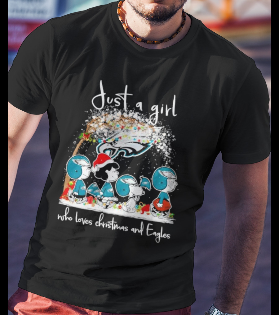 Peanuts Just A Girl Who Loves Christmas And Eagles T-Shirt