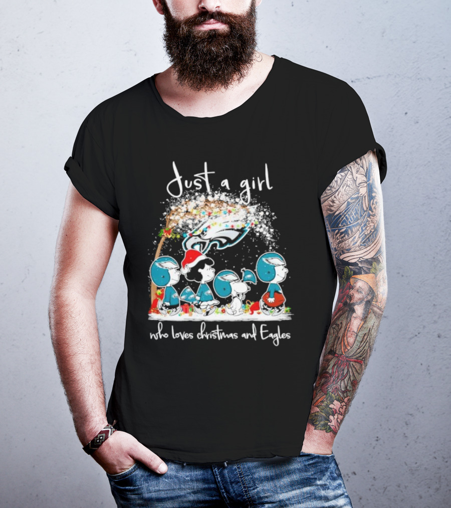 Peanuts Just A Girl Who Loves Christmas And Eagles T-Shirt
