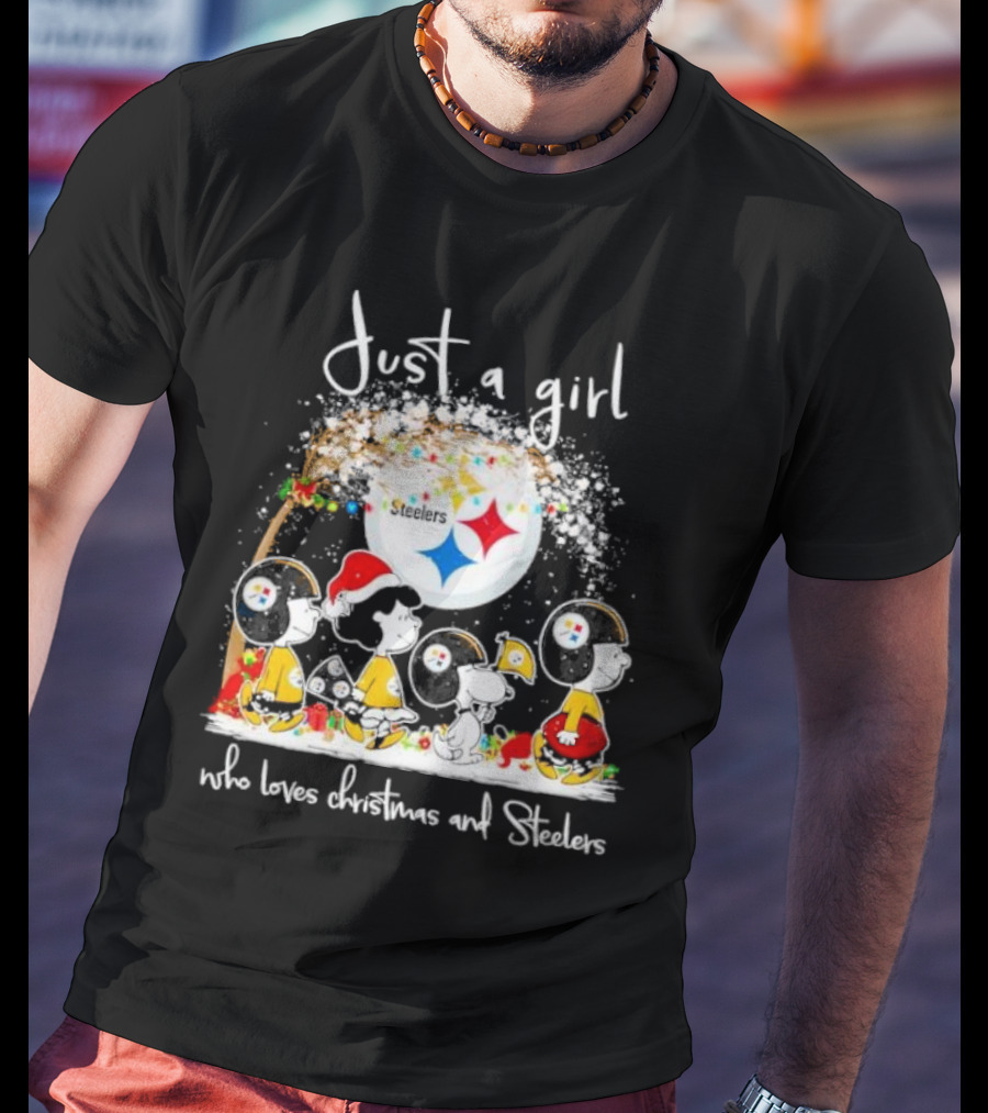 Just A Girl Who Loves Christmas And Steelers Peanuts Characters T-Shirt