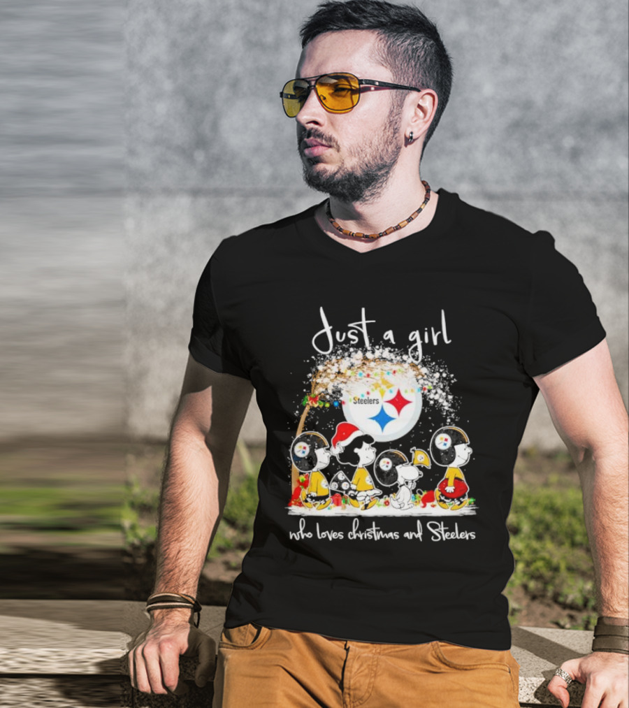Just A Girl Who Loves Christmas And Steelers Peanuts Characters T-Shirt