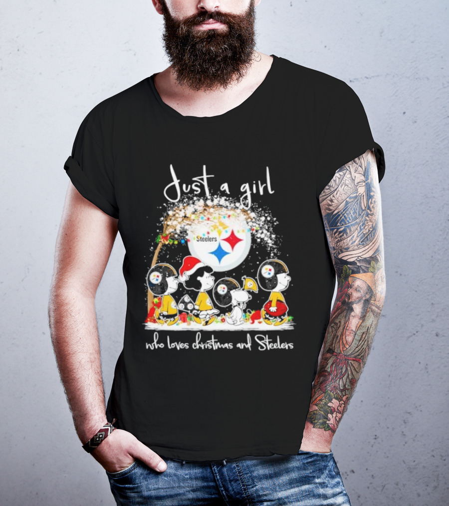 Just A Girl Who Loves Christmas And Steelers Peanuts Characters T-Shirt