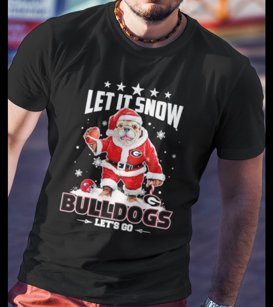 Santa Let It Snow Bulldogs Let's Go Football Christmas T-Shirt