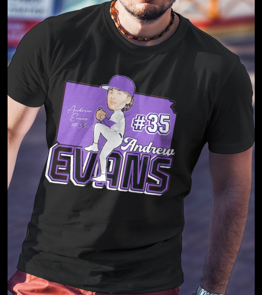 Andrew Evans #35 Kansas State Baseball Signature T-Shirt
