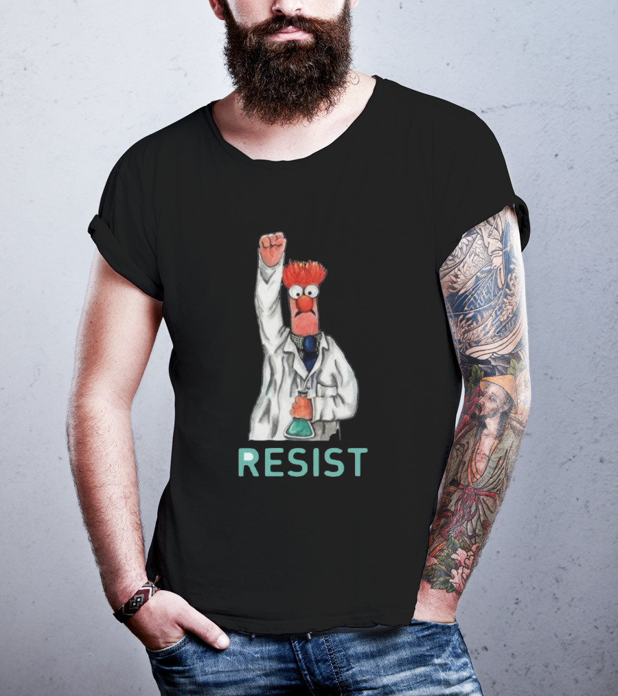 Beaker Fist Raised Resist Muppet Lab Coat Protest T-Shirt