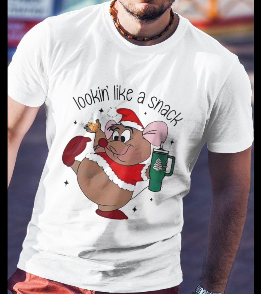 Cinderella Gusgus Lookin Like A Snack Christmas Santa Outfit With Cookie And Drink T-Shirt