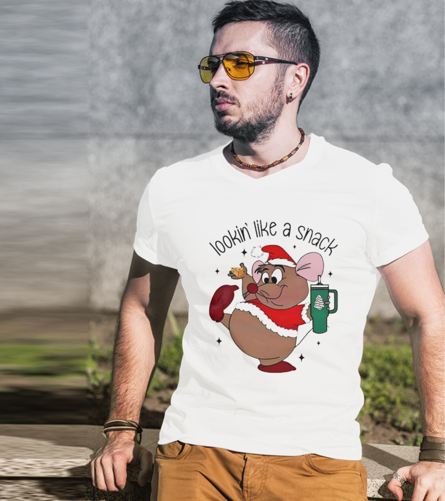 Cinderella Gusgus Lookin Like A Snack Christmas Santa Outfit With Cookie And Drink T-Shirt