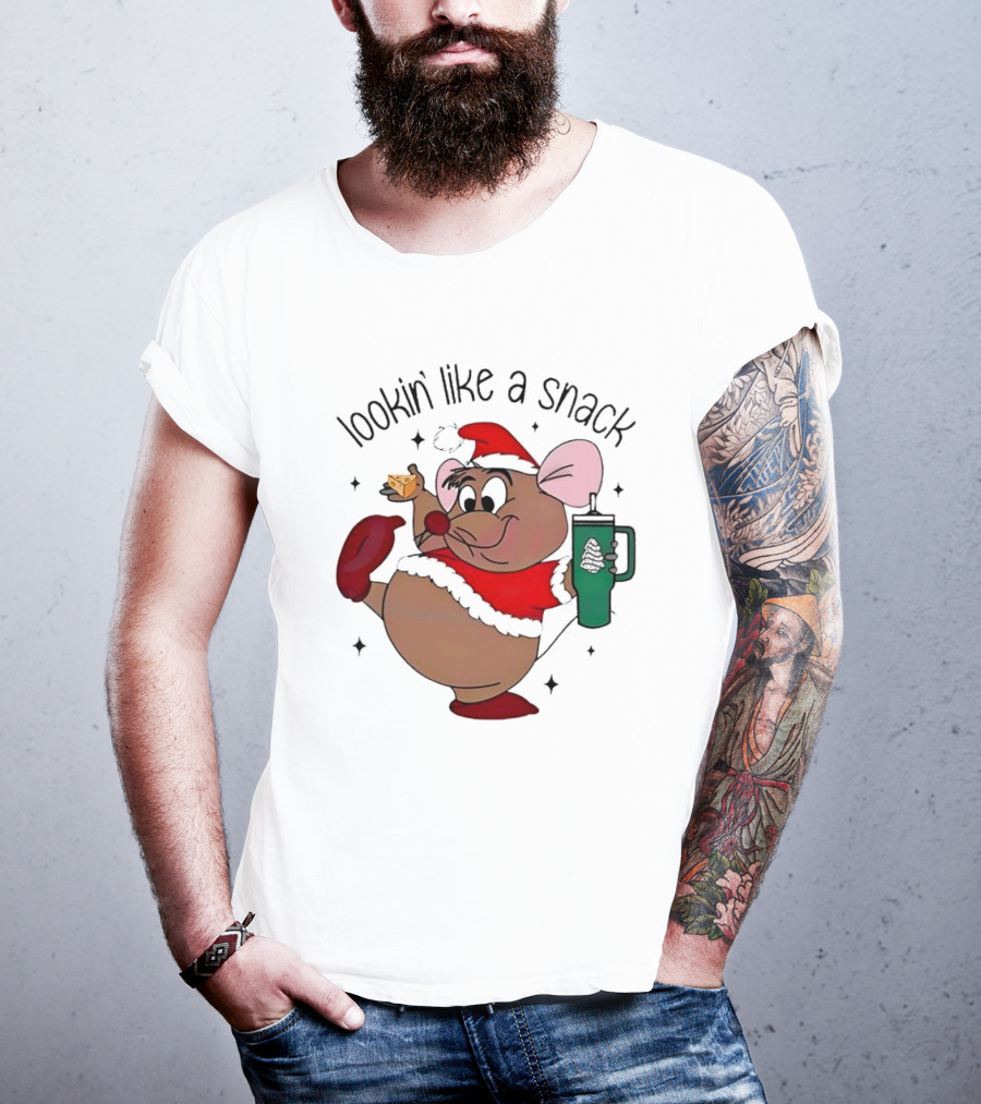 Cinderella Gusgus Lookin Like A Snack Christmas Santa Outfit With Cookie And Drink T-Shirt