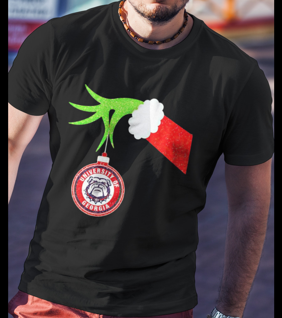 Grinch Hand Holding University Of Georgia Bulldogs Christmas T-Shirt