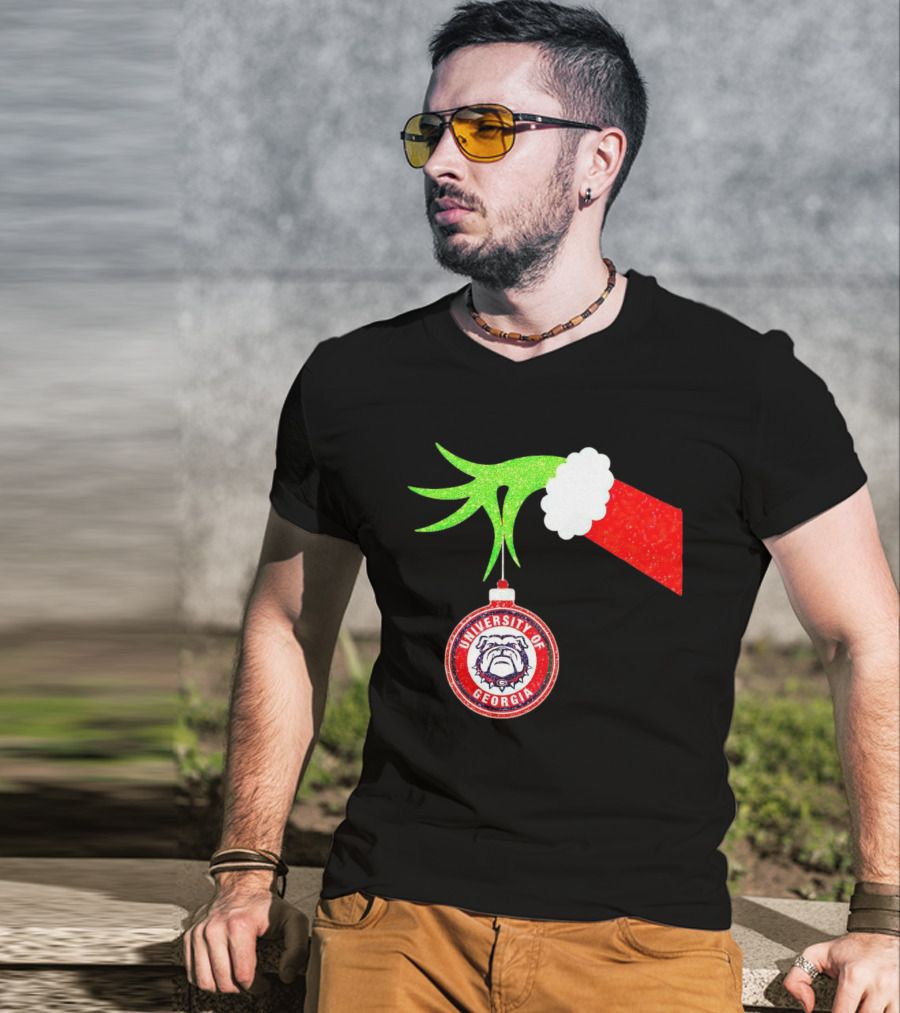 Grinch Hand Holding University Of Georgia Bulldogs Christmas T-Shirt