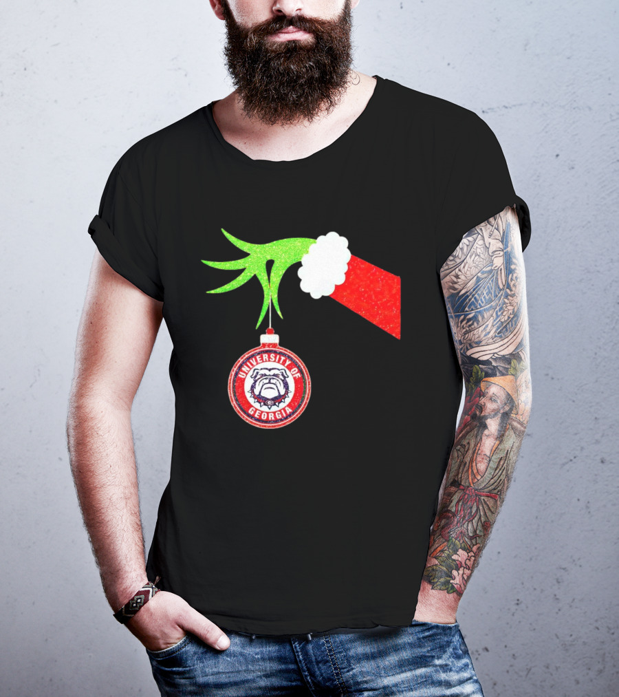 Grinch Hand Holding University Of Georgia Bulldogs Christmas T-Shirt