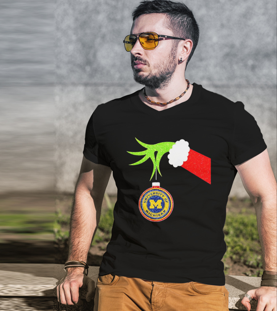University Of Michigan Christmas Grinch Hand T-Shirt