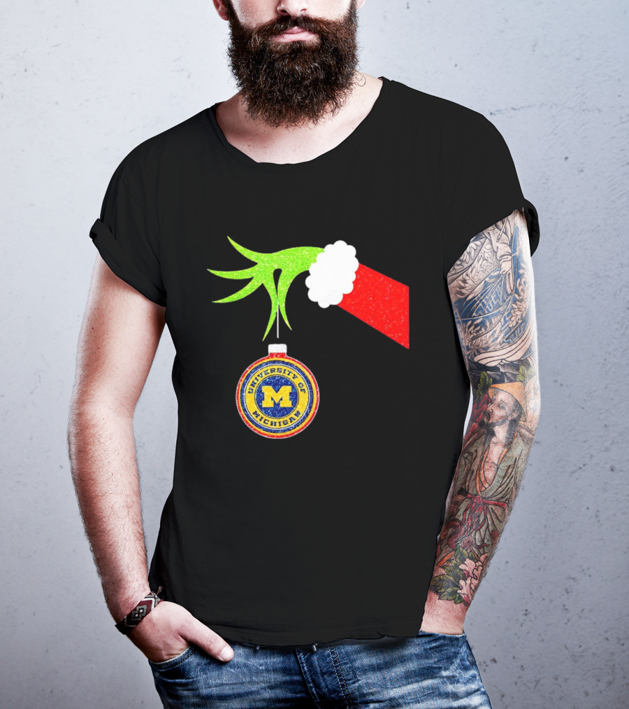 University Of Michigan Christmas Grinch Hand T-Shirt