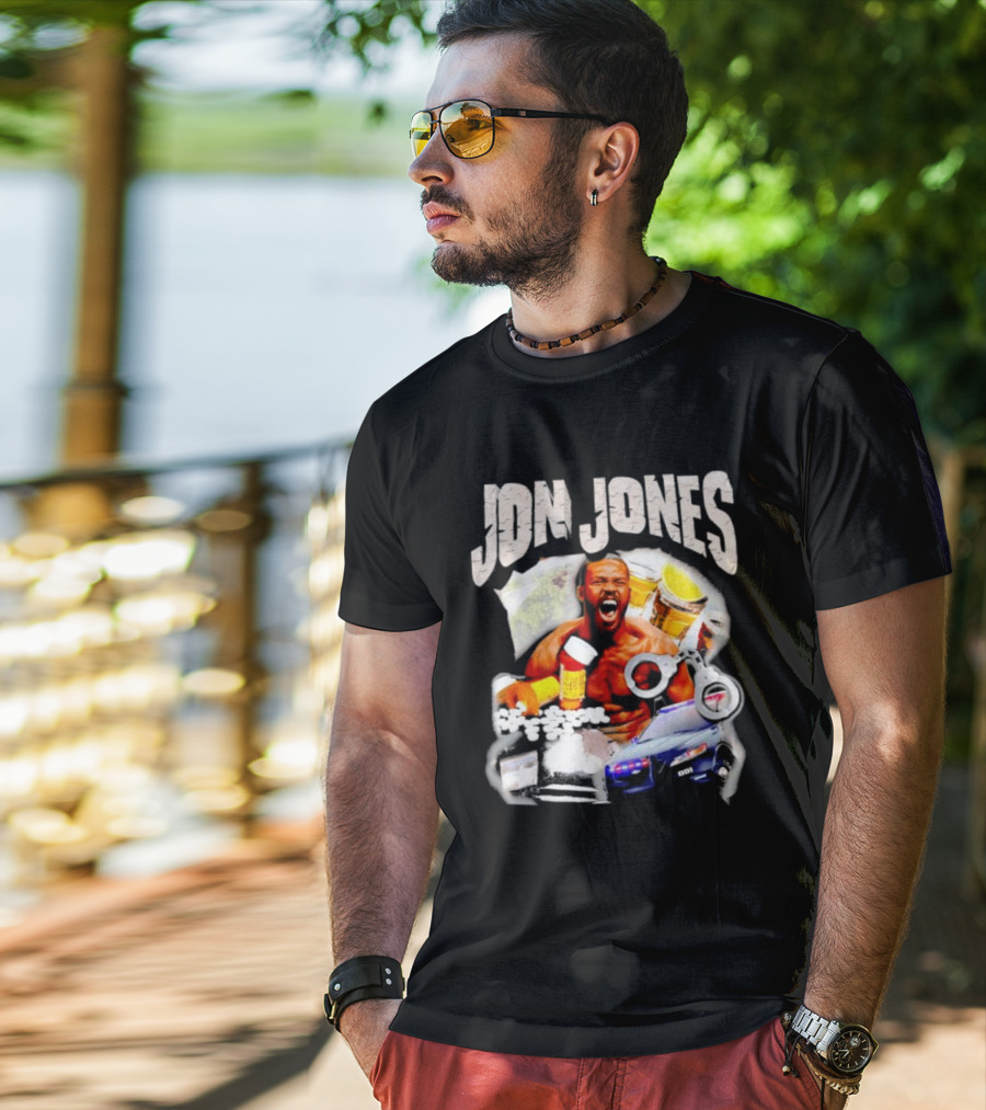 Jon Jones Vintage Police Car Handcuffs Pills Bottles T-Shirt