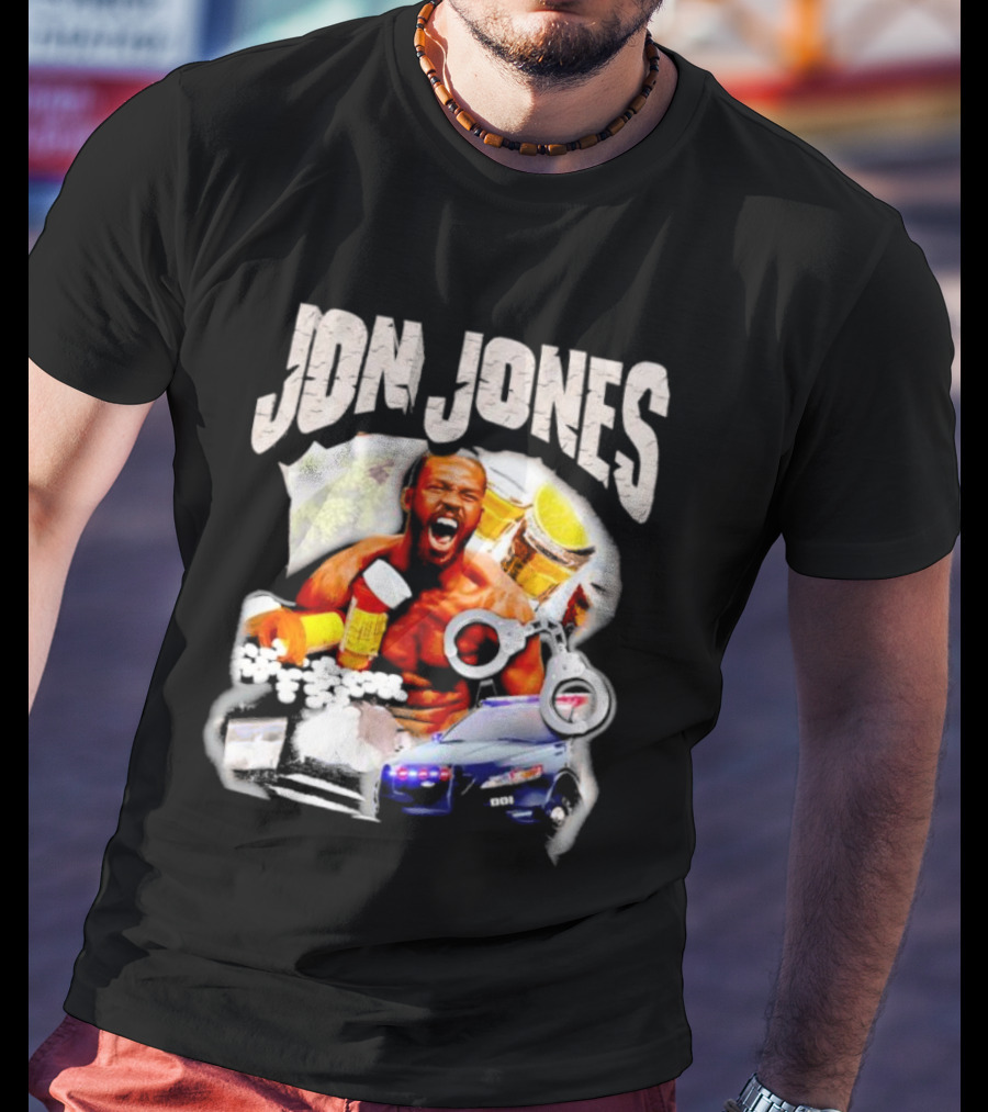 Jon Jones Vintage Police Car Handcuffs Pills Bottles T-Shirt