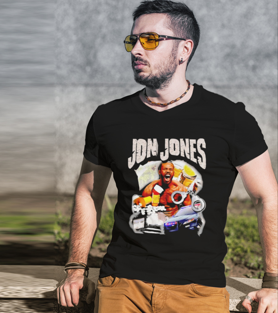 Jon Jones Vintage Police Car Handcuffs Pills Bottles T-Shirt