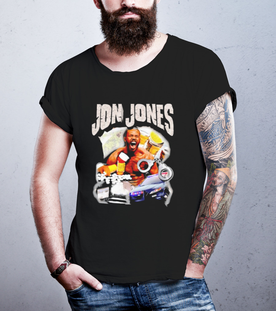 Jon Jones Vintage Police Car Handcuffs Pills Bottles T-Shirt