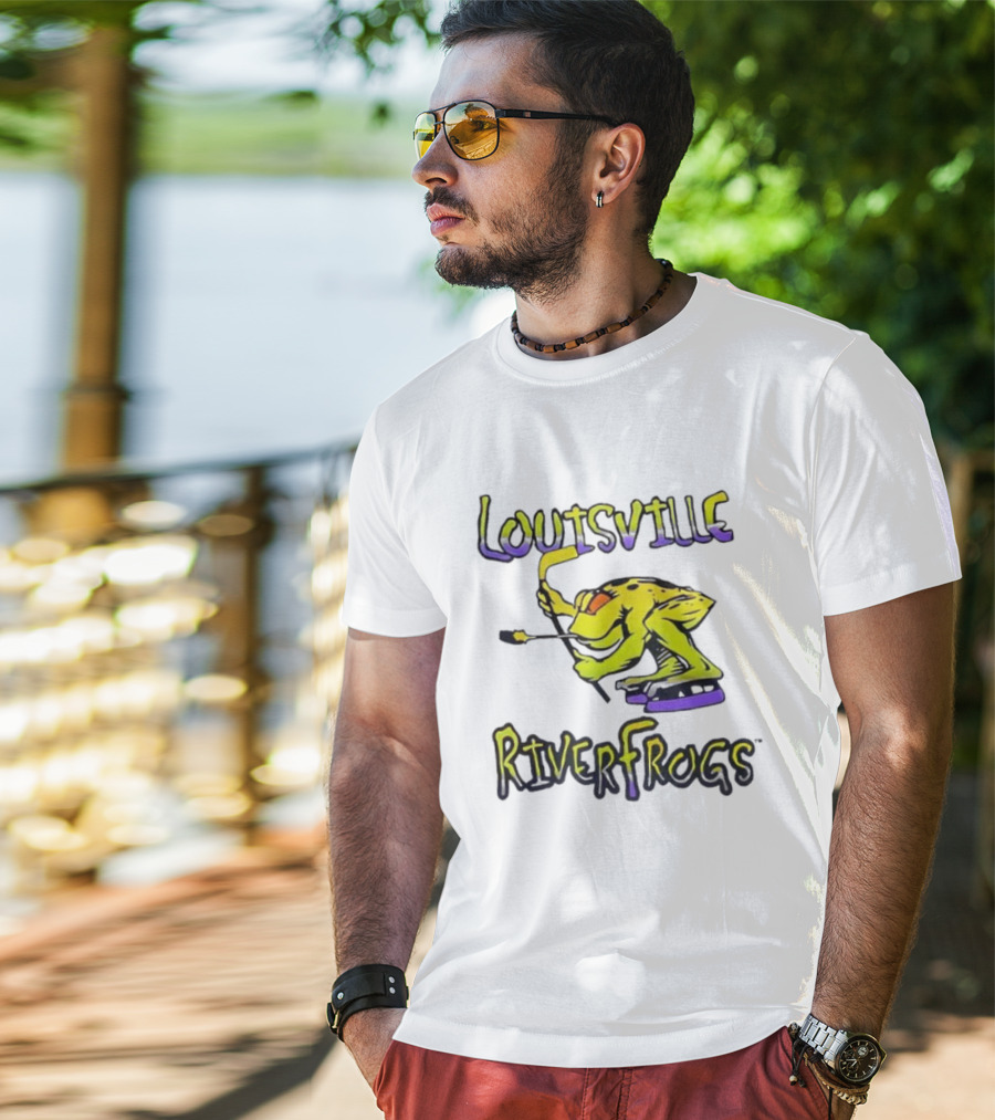 Louisville RiverFrogs Frog Playing Hockey T-Shirt