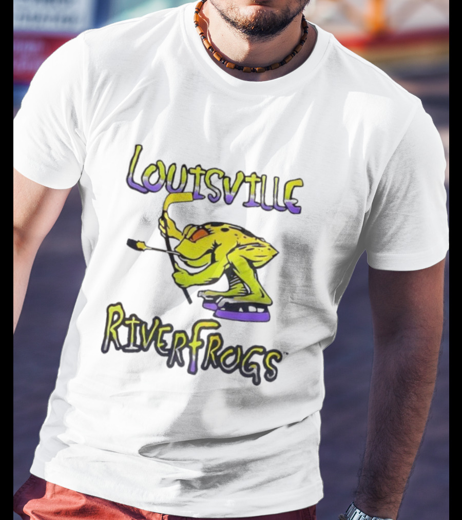 Louisville RiverFrogs Frog Playing Hockey T-Shirt