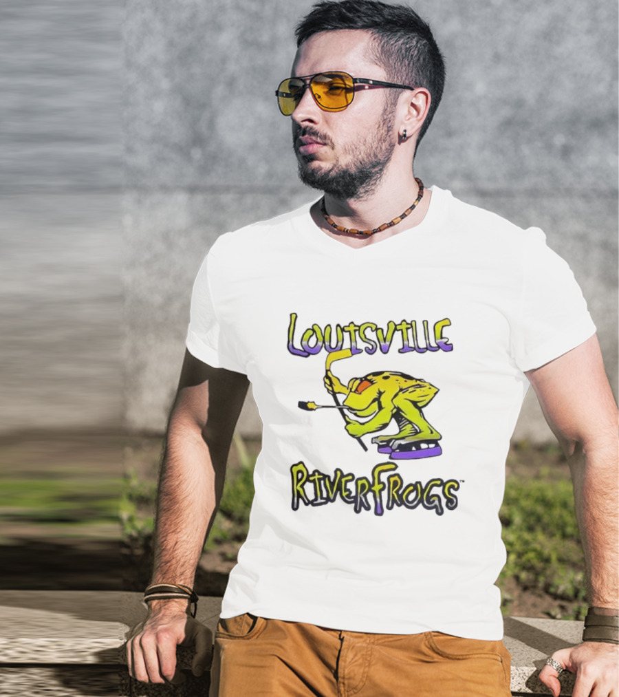 Louisville RiverFrogs Frog Playing Hockey T-Shirt