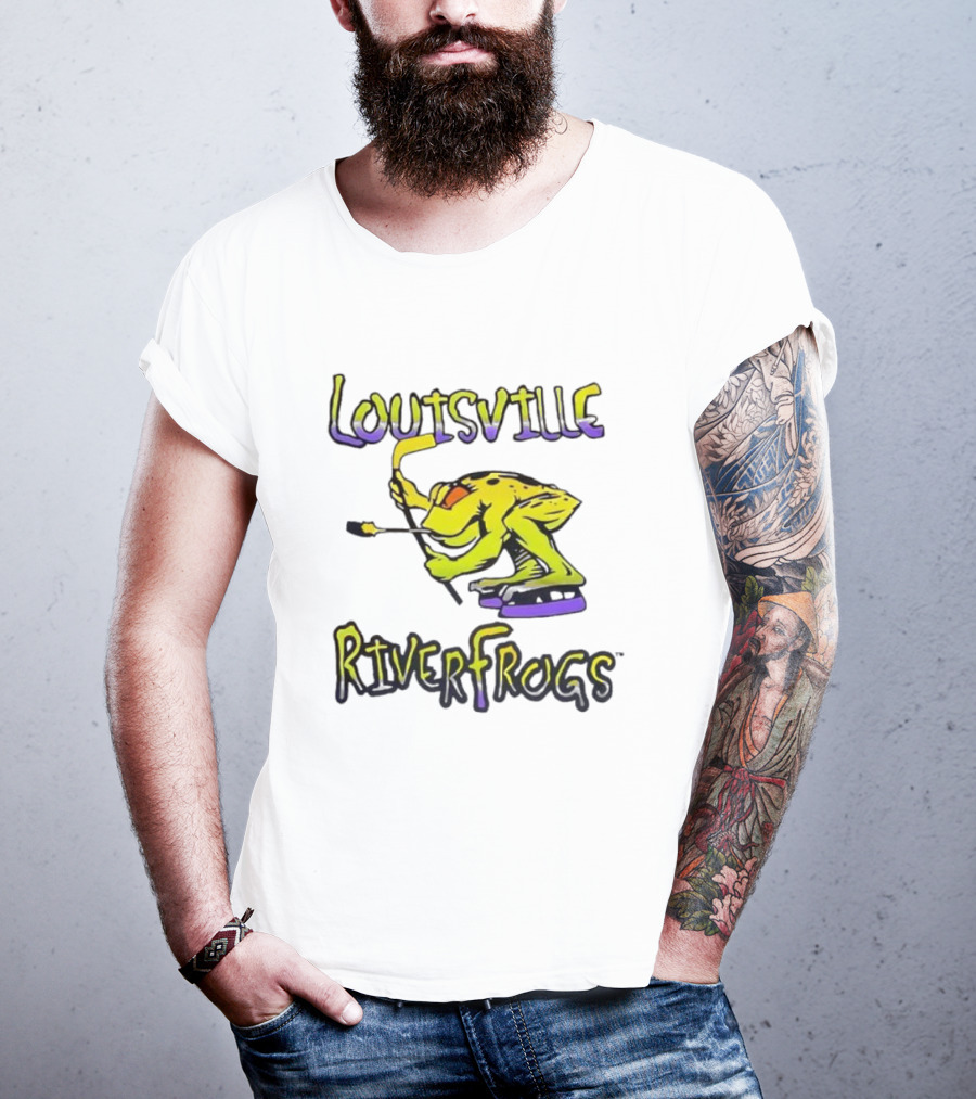 Louisville RiverFrogs Frog Playing Hockey T-Shirt