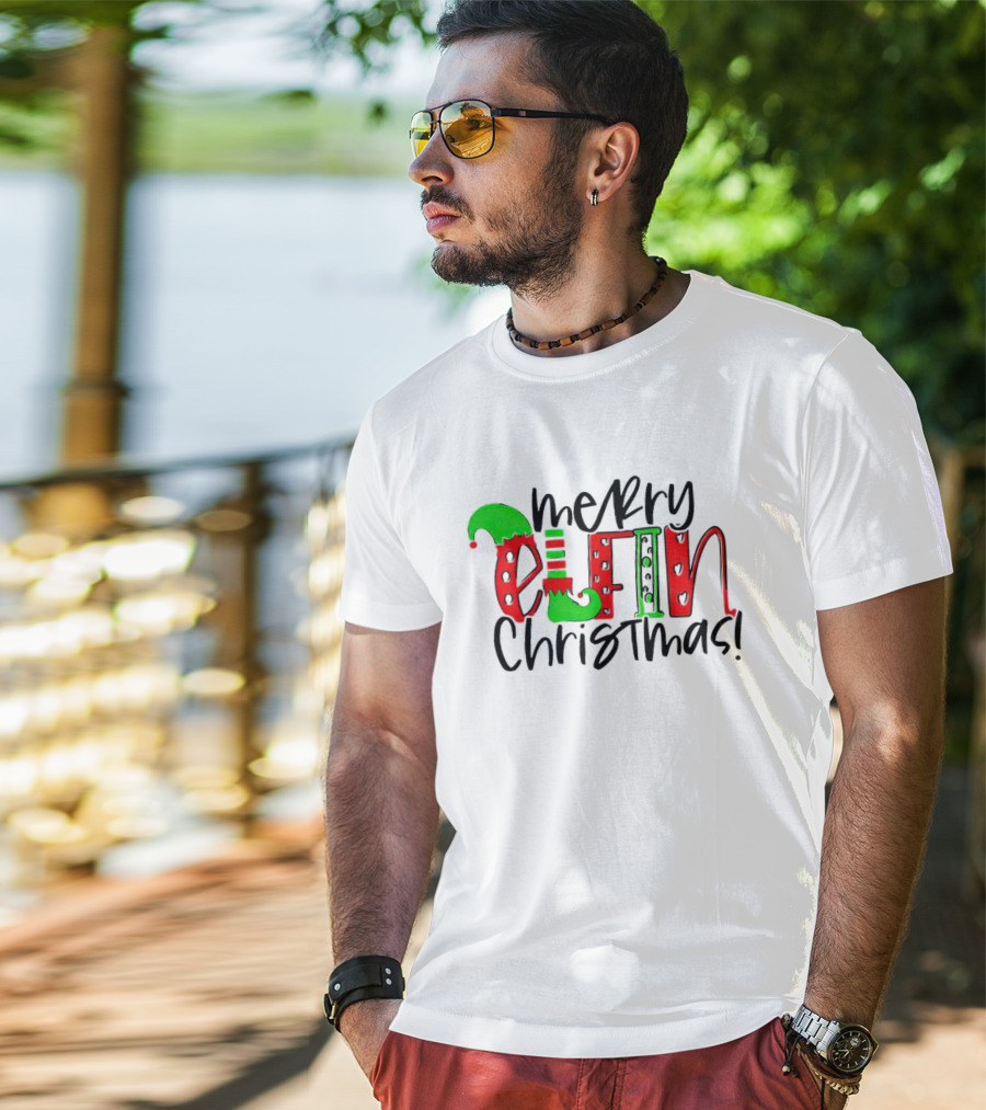 Merry Elfin Christmas Green Elf Shoe And Hat Red Stripes And Polka Dots T-Shirt