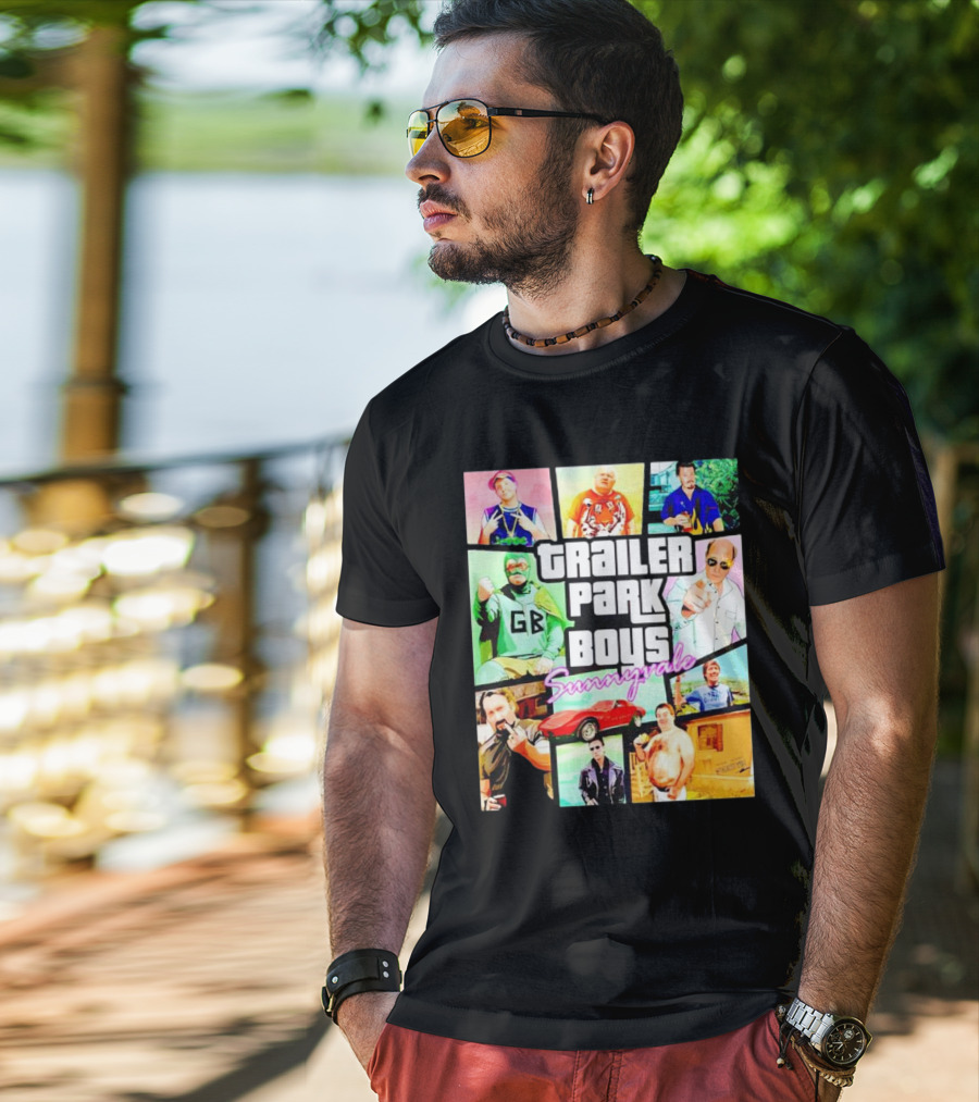 Trailer Park Boys Sunnyvale Collage Of Characters And Car In Vibrant Colors T-Shirt