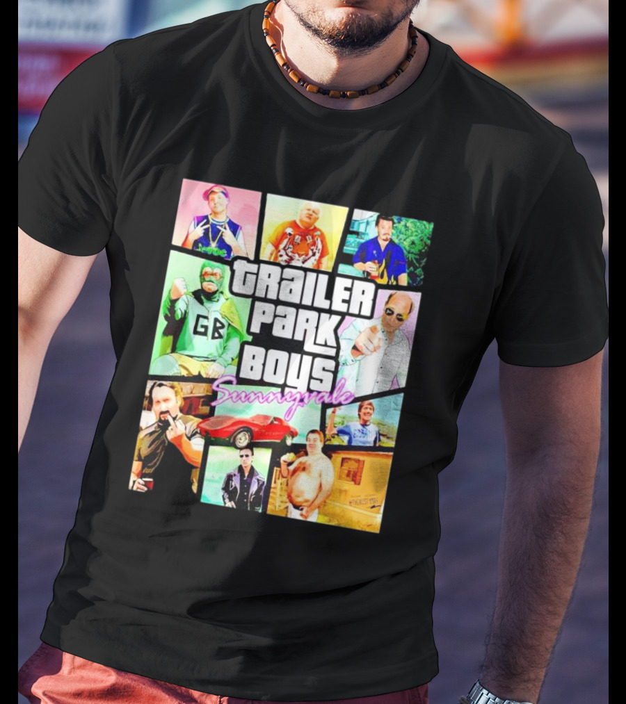 Trailer Park Boys Sunnyvale Collage Of Characters And Car In Vibrant Colors T-Shirt